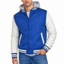 Royal/White Large Men's Hooded Varsity Jacket w/ Detachable Hood